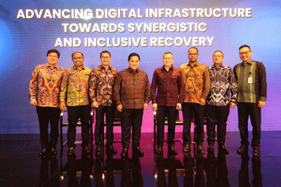 Business Gathering Kementerian BUMN dan MNC Group serta jajaran direksi berbagai BUMN di Jakarta, Jumat (20/1/2023).