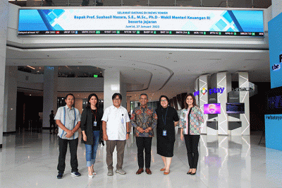 Wakil Menteri Keuangan (Wamenkeu) Suahasil Nazara berkunjung ke redaksi IDX Channel di Gedung iNews Tower, Jakarta Pusat, Jumat (27/1/2023).