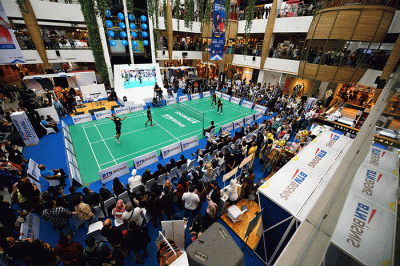 Badminton Tournament pada acara Road Show Tabungan BTN Bisnis di Bandung, Jawa Barat, Sabtu (28/1/2023).