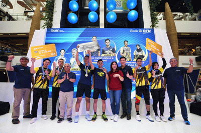 Badminton Tournament pada acara Road Show Tabungan BTN Bisnis di Bandung, Jawa Barat, Sabtu (28/1/2023).
