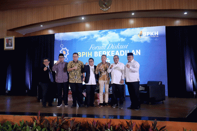 Forum Diskusi Haji di Gedung Serba Guna Asrama Haji Pondok Gede, Jakarta Timur, Senin (30/1/2023).