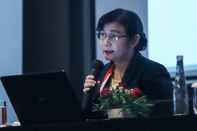 Ministry of Hotels and Tourism of Myanmar, Khaing Mee Mee Htun memberikan pemaparan saat NTO's Media Briefing dalam ASEAN Tourism Forum (ATF) 2023.