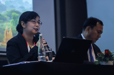 Ministry of Hotels and Tourism of Myanmar, Khaing Mee Mee Htun memberikan pemaparan saat NTO's Media Briefing dalam ASEAN Tourism Forum (ATF) 2023.