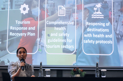 Chief Operating Officer Phillipine Tourism Promotions Board, Maria Margarita Montemayor Nograles memberikan pemaparan saat ATF 2023.
