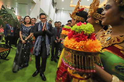 Pameran Travel Exchange (TRAVEX) 2023 saat berlangsungnya ASEAN Tourism Forum (ATF) 2023 di Jogja Expo Center (JEC), D.I Yogyakarta.