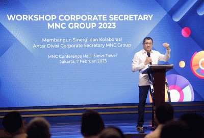 Executive Chairman MNC Group Hary Tanoesoedibjo memberikan arahan dalam kegiatan Workshop Corporate Secretary MNC Group, Selasa (7/2/2023).