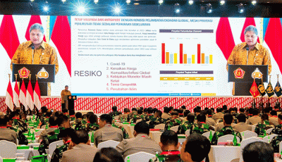 Menko Perekonomian RI Airlangga Hartarto saat menghadiri Rapim TNI Polri Tahun 2023 di Jakarta, Rabu (8/2/2023).