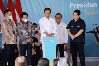 Peluncuran Kartu Tani Digital dan KUR BSI di Lapangan Komplek PIM, Kecamatan Dewantara, Kabupaten Aceh Utara, Provinsi Aceh, Jumat (10/2/2023).