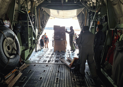 Pesawat TNI AU C-130 Hercules A-1326 sedang melaksanakan misi kemanusiaan, kembali melanjutkan tugas mendistribusikan bantuan logistik di Turki.