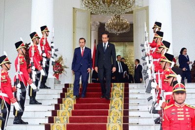 Presiden Joko Widodo saat menerima kunjungan resmi Perdana Menteri (PM) Republik Demokratik Timor Leste, Taur Matan Ruak, di Istana Kepresidenan Bogor.