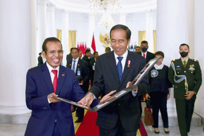 Presiden Joko Widodo saat menerima kunjungan resmi Perdana Menteri (PM) Republik Demokratik Timor Leste, Taur Matan Ruak, di Istana Kepresidenan Bogor.
