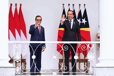 Presiden Joko Widodo saat menerima kunjungan resmi Perdana Menteri (PM) Republik Demokratik Timor Leste, Taur Matan Ruak, di Istana Kepresidenan Bogor.