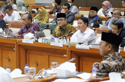 RDP terkait Biaya Haji Tahun 2023 di Gedung Parlemen, Senayan, Jakarta, Selasa (14/2/2023).