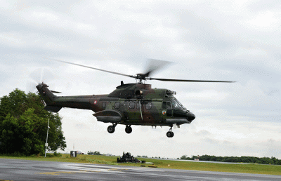 TNI AU, mengerahkan satu Helikopter NAS-332 Super Puma, untuk membantu pencarian dan pertolongan (SAR) Helikopter Polda Jambi.