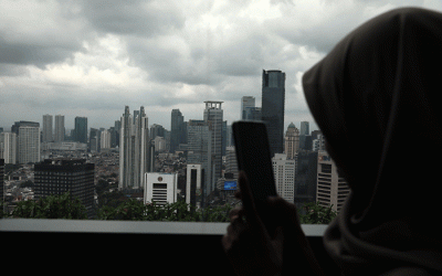 Gedung bertingkat terlihat dari ketinggian di kawasan Jakarta Pusat, Kamis (23/2/2023).
