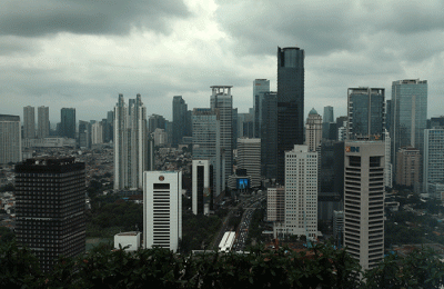 Gedung bertingkat terlihat dari ketinggian di kawasan Jakarta Pusat, Kamis (23/2/2023).