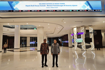 Executive Chairman MNC Group Hary Tanoesoedibjo bersama jajaran direksi MNC Media menerima kunjungan Menteri Perhubungan Budi Karya Sumadi bersama jajaran.
