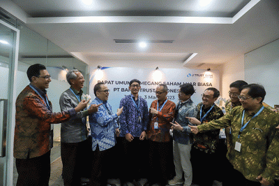 Rapat Umum Pemegang Saham Luar Biasa PT Bank JTrust Indonesia Tbk di Jakarta, Jumat (3/3/2023).