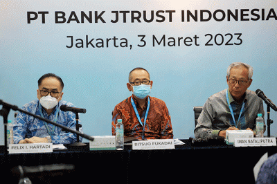 Rapat Umum Pemegang Saham Luar Biasa PT Bank JTrust Indonesia Tbk di Jakarta, Jumat (3/3/2023).