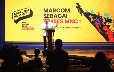 Executive Chairman MNC Group Hary Tanoesoedibjo hadir dan memberikan arahan pada saat Marcomm Summit (MNC Non Media) yang di Jakarta, Selasa (7/3/2023).