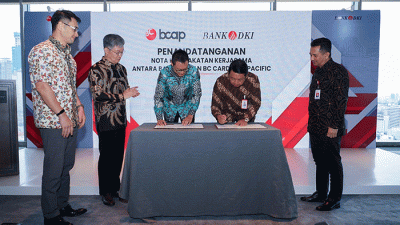 Penandatanganan Nota Kesepakatan antara PT Bank DKI dan BC Card Asia Pacific tentang penyediaan sistem dan layanan Acquiring bagi nasabah Bank DKI, di Jakarta.