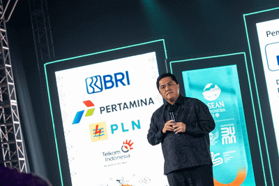 BUMN Corporate Communications and Sustainability Summit (BCOMSS) 2023 di Tennis Indoor Senayan, Jakarta, Kamis (9/3/2023).