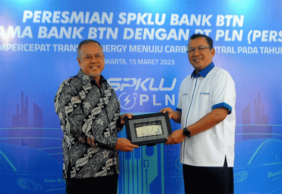 Peresmian Stasiun Pengisian Kendaraan Listrik Umum (SPKLU) Bank BTN di Jakarta, Rabu (15/3/2023).
