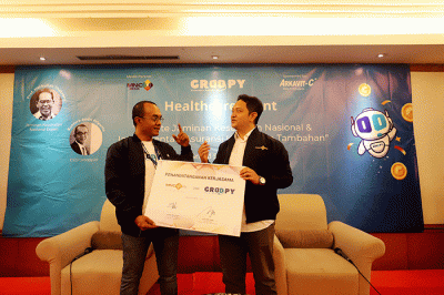 Penandatanganan MoU PT MNC Life Assurance dan Groopy.id di Hotel Grand Sahid, Jakarta, Rabu (15/3/2023).