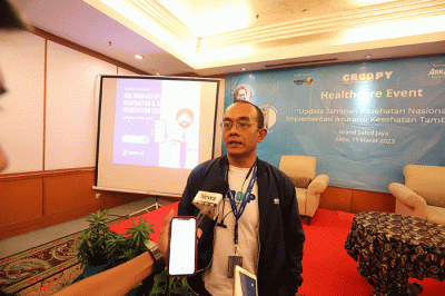 Penandatanganan MoU PT MNC Life Assurance dan Groopy.id di Hotel Grand Sahid, Jakarta, Rabu (15/3/2023).