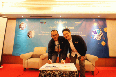 Penandatanganan MoU PT MNC Life Assurance dan Groopy.id di Hotel Grand Sahid, Jakarta, Rabu (15/3/2023).