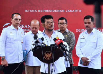 Menteri Pertanian Syahrul Yasin Limpo memberikan keterangannya usai mengikuti rapat yang dipimpin oleh Presiden Joko Widodo di Kompleks Istana Kepresidenan.
