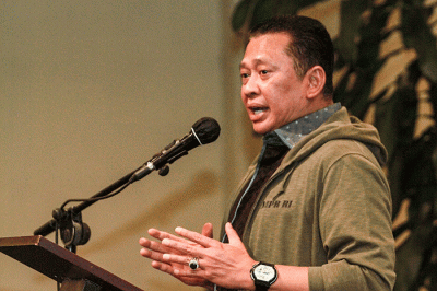 Ketua MPR RI Bambang Soesatyo saat memberikan sambutan mengenai peran media dalam mewujudkan rumah kebangsaan MPR RI di Jawa Barat, Jumat (18/3/2023).