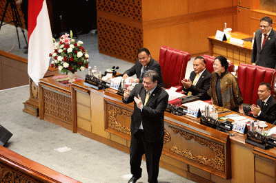 Sidang Paripurna DPR ke-19 Masa Persidangan IV Tahun Sidang 2022-2023 di Kompleks Parlemen, Senayan, Jakarta, Selasa (21/3/2023).