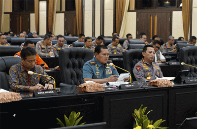 Rakor Lintas Sektoral tentang pengamanan Idul Fitri 1444 H Tahun 2023 yang dipimpin oleh Menko PMK Muhadjir Effendy di Rupatama.