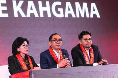 Konferensi pers di sela Pelantikan Kepengurusan Baru KAHGAMA Masa Bakti 2023-2028, di Jakarta, Jumat (14/4/2023).