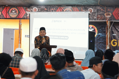 Sosialisasikan Pengawasan dan strategi pengelolaan Keuangan Haji di adang Lawas, Sumatera Utara, Senin (17/4/2023).