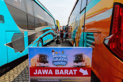 Pelepasan Mudik Gratis Polri Presisi Tahun 2023 di Monas, Jakarta Pusat, Selasa (18/4/2023).