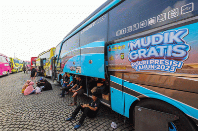 Pelepasan Mudik Gratis Polri Presisi Tahun 2023 di Monas, Jakarta Pusat, Selasa (18/4/2023).
