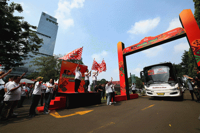 Pelepasan mudik hepi Telkomsel Poin di Jakarta, Rabu (19/4/2023).