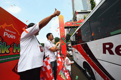 Pelepasan mudik hepi Telkomsel Poin di Jakarta, Rabu (19/4/2023).