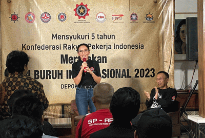 Peringatan HUT Ke-5 Konfederasi Rakyat Pekerja Indonesia (KRPI) di Jakarta, Selasa (2/5/2023).