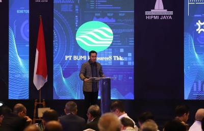 Ketua Umum BPD Hipmi Jaya Sona Maesana saat memberikan sambutan dalam acara Jakarta Energy Forum (JEF) 2023 di Jakarta, Rabu (31/5/2023).