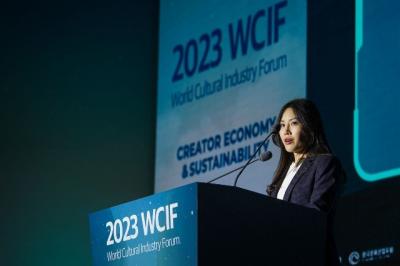 Wamenparekraf Angela Tanoesoedibjo menyampaikan perihal kebangkitan ekonomi kreatif Indonesia di The 4th WCIF di Daegu, Korea Selatan, Rabu (14/6/2023).