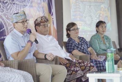 Menparekraf Sandiaga Salahuddin Uno menghadiri acara Kelana Nusantara,  di Istana Taman Jepun, Denpasar, Bali, Minggu (18/6/ 2023).