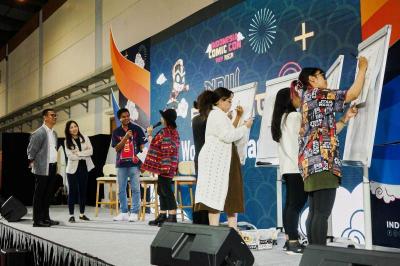 Wamenparekraf Angela Tanoesoedibjo hadir di acara Comic Con Pop Asia 2023, di JCC, Senayan, Jakarta, Minggu (25/6/2023).