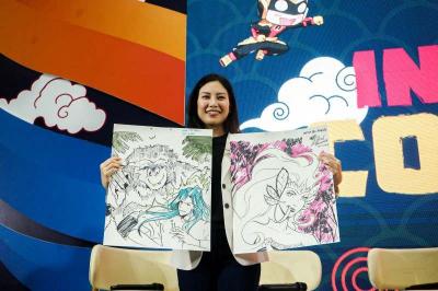 Wamenparekraf Angela Tanoesoedibjo hadir di acara Comic Con Pop Asia 2023, di JCC, Senayan, Jakarta, Minggu (25/6/2023).