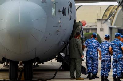 Pesawat C-130J Super Hercules TNI AU tiba di Lanud Halim Perdanakusuma, Jakarta, Rabu (28/6/2023).