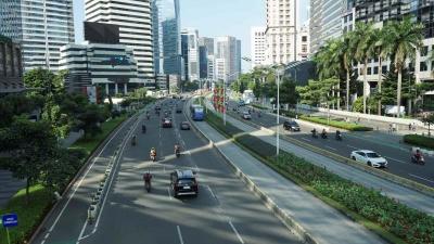 Sejumlah kendaraan melintas di Jalan Jenderal Sudirman, Jakarta, Rabu (28/6/2023).