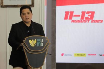 Menteri BUMN Erick Thohir secara resmi meluncurkan MotoGP dan ARRC 2023 di Jakarta, Kamis (13/7/2023).