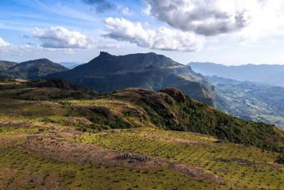 Foto udara memperlihatkan kawasan wisata padang savana Lappa Laona, di Kabupaten Barru, Sulawesi Selatan, Sabtu (12/8/20230.